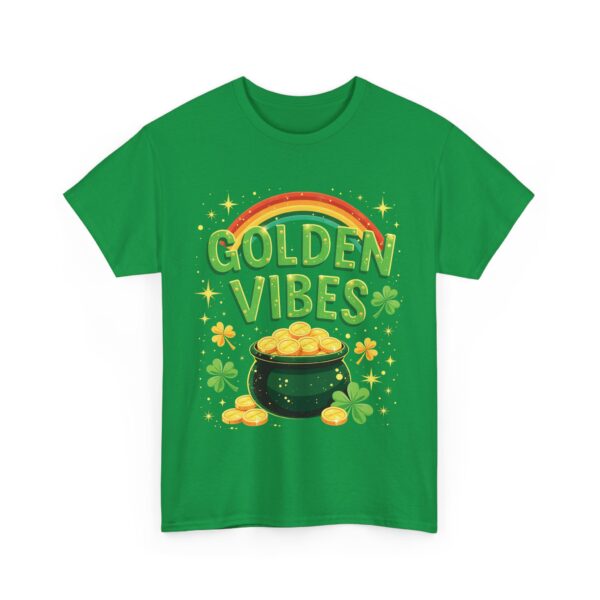 Golden Vibes Rainbow Pot of Gold and Clovers Traditional Irish Wishing Well Design Unisex Heavy Cotton Tee - Image 10