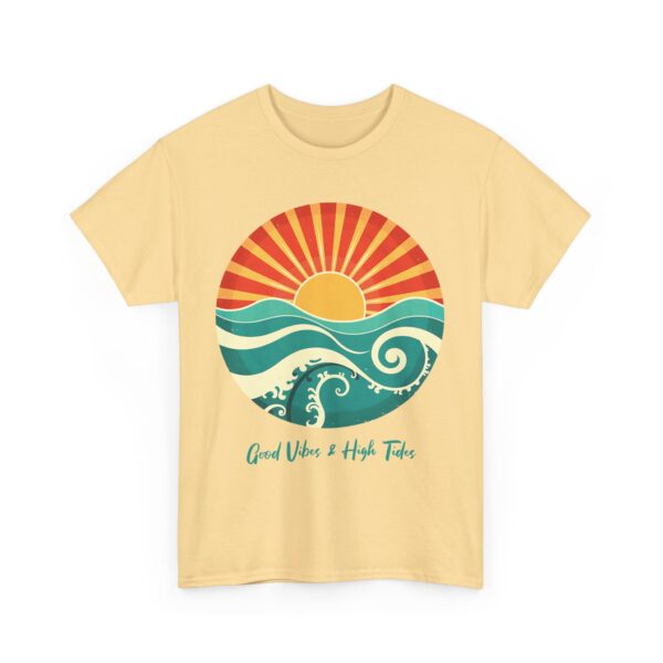 Good Vibes and High Tides Vintage Sun and Ocean Design Unisex Heavy Cotton Tee - Image 4