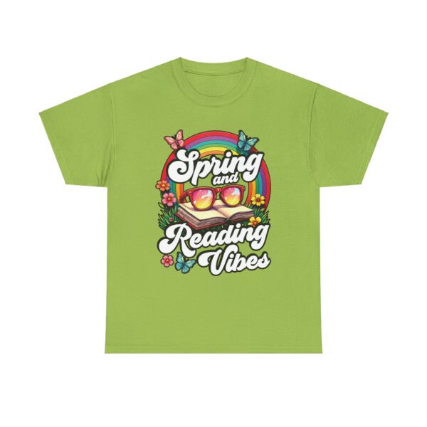 Spring Reading Vibes - Colorful Rainbow Book and Sunglasses, Flowers & Butterflies Unisex Heavy Cotton Tee - Image 5
