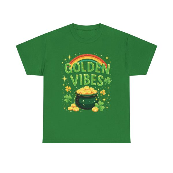 Golden Vibes Rainbow Pot of Gold and Clovers Traditional Irish Wishing Well Design Unisex Heavy Cotton Tee - Image 5