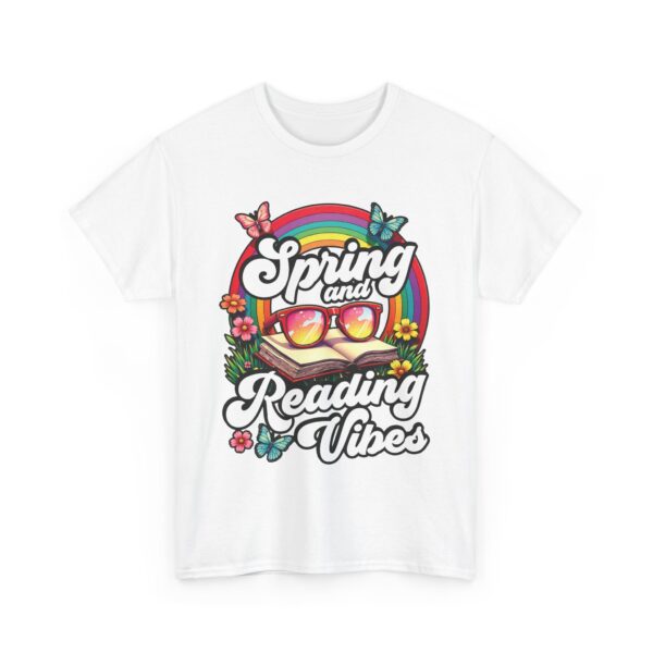 Spring Reading Vibes - Colorful Rainbow Book and Sunglasses, Flowers & Butterflies Unisex Heavy Cotton Tee - Image 8