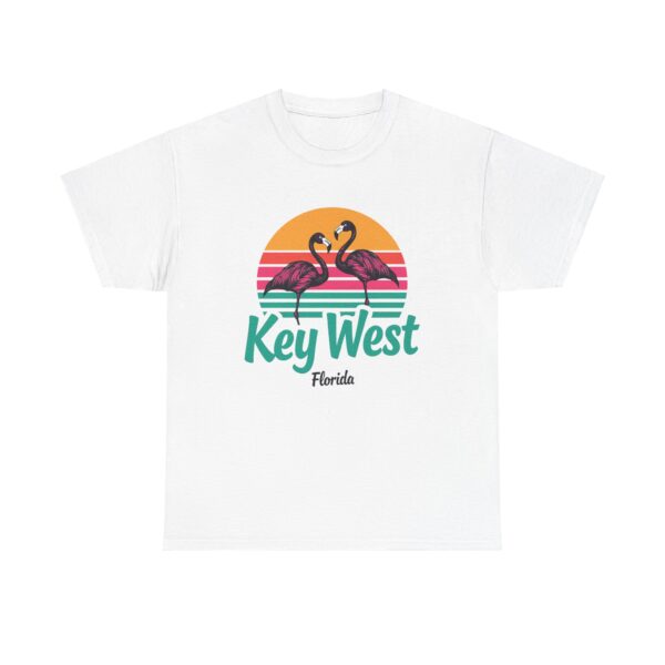 Florida Keys Key West Flamingo Striped Sunset Vintage letter art Unisex Heavy Cotton Tee - Image 3