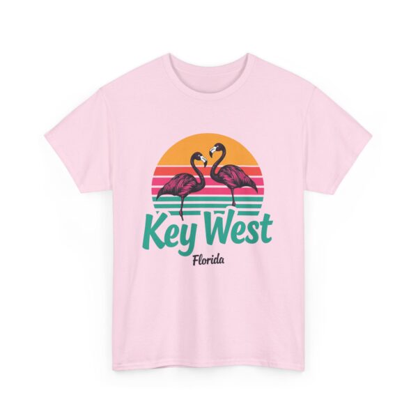 Florida Keys Key West Flamingo Striped Sunset Vintage letter art Unisex Heavy Cotton Tee - Image 14