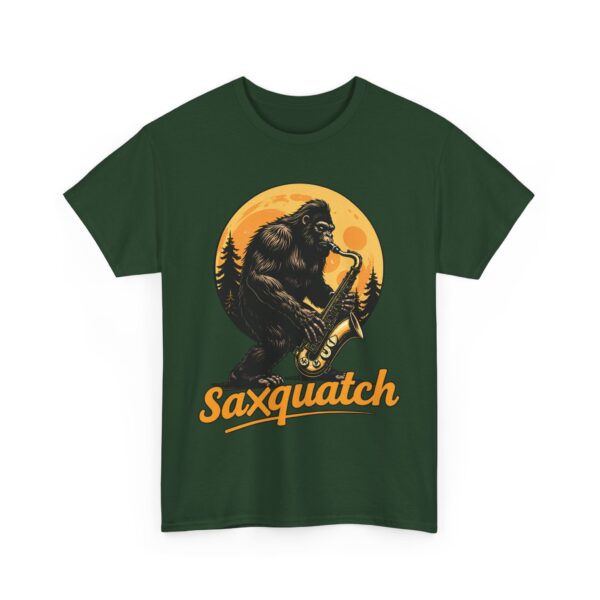 Saxquatch - Funny Bigfoot playing Saxophone with full moon - Sasquatch meme Unisex Heavy Cotton Tee - Image 3