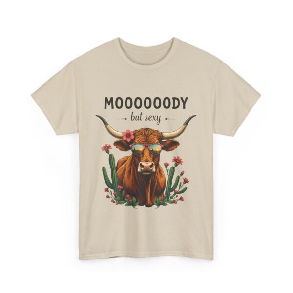 Moody But Sexy Longhorn Cow Funny Texas Sunset Cactus Design Unisex Heavy Cotton Tee - Image 2