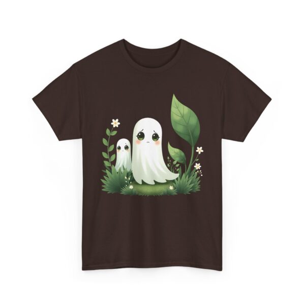 Eerie Cute Shy Anime Ghost with Flowers Aesthetic Kawaii Design Unisex Heavy Cotton Tee - Image 3