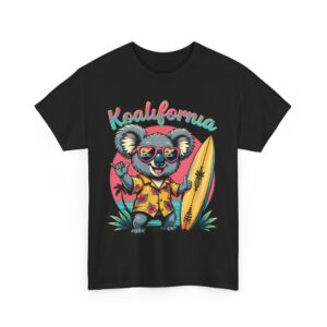 Koalifornia Surf Shaka Funny Californian Koala with Surfboard Palms Sunset Unisex Heavy Cotton Tee
