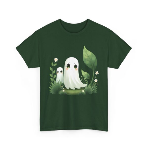 Eerie Cute Shy Anime Ghost with Flowers Aesthetic Kawaii Design Unisex Heavy Cotton Tee - Image 4