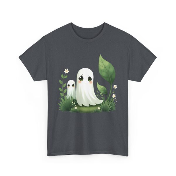 Eerie Cute Shy Anime Ghost with Flowers Aesthetic Kawaii Design Unisex Heavy Cotton Tee - Image 11
