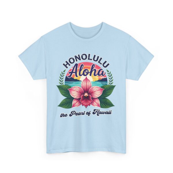 Honolulu Aloha Retro Vintage Hawaii Sunset Tropical Orchid Flower Unisex Heavy Cotton Tee - Image 4