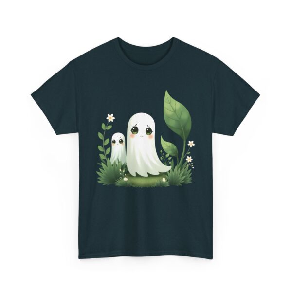 Eerie Cute Shy Anime Ghost with Flowers Aesthetic Kawaii Design Unisex Heavy Cotton Tee - Image 5