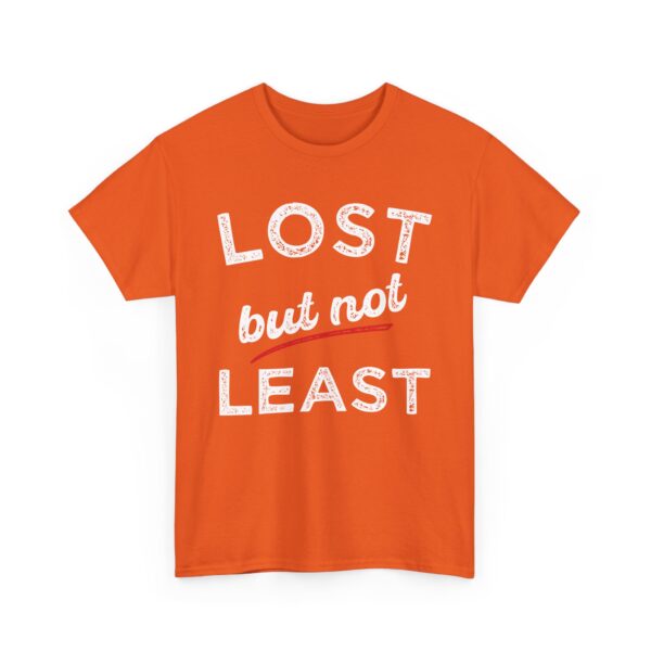 Lost But Not Least Retro Distressed Pun Funny Geeky Wordplay Unisex Heavy Cotton Tee - Image 4