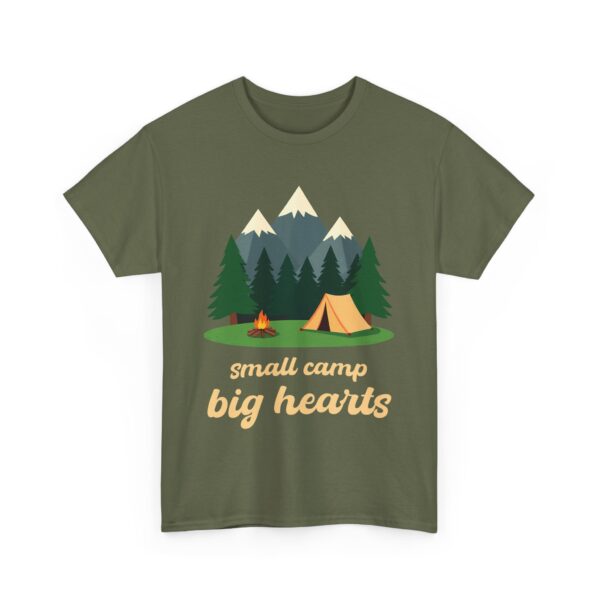 Small Camp Big Hearts Outdoor Mountain Adventure Wilderness Nature Camping Trip Unisex Heavy Cotton Tee