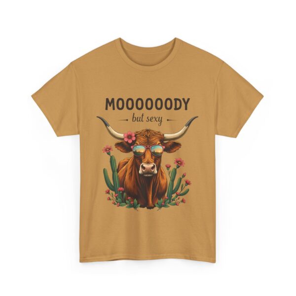 Moody But Sexy Longhorn Cow Funny Texas Sunset Cactus Design Unisex Heavy Cotton Tee - Image 3