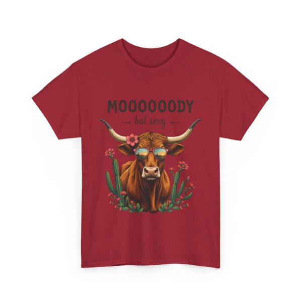 Moody But Sexy Longhorn Cow Funny Texas Sunset Cactus Design Unisex Heavy Cotton Tee - Image 8