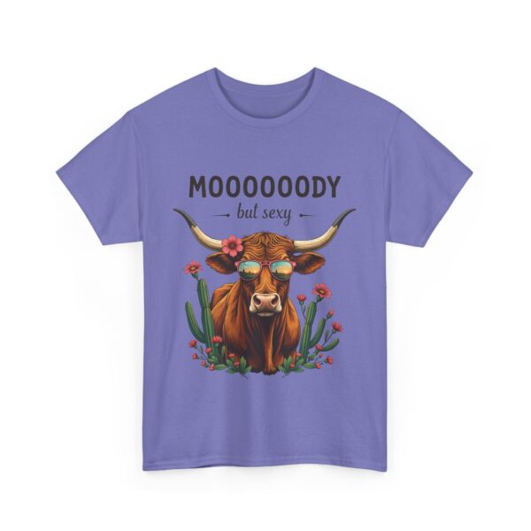 Moody But Sexy Longhorn Cow Funny Texas Sunset Cactus Design Unisex Heavy Cotton Tee - Image 6