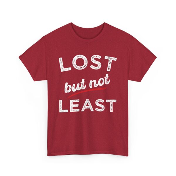 Lost But Not Least Retro Distressed Pun Funny Geeky Wordplay Unisex Heavy Cotton Tee - Image 7