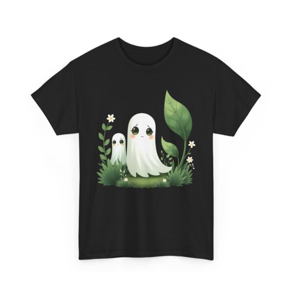 Eerie Cute Shy Anime Ghost with Flowers Aesthetic Kawaii Design Unisex Heavy Cotton Tee - Image 2
