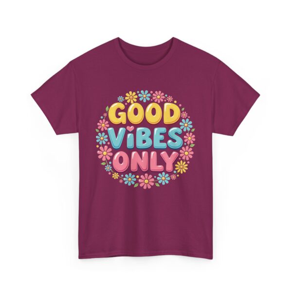 Good Vibes Only 70s Psychedelic Floral Retro Groovy Aesthetic Unisex Heavy Cotton Tee - Image 2