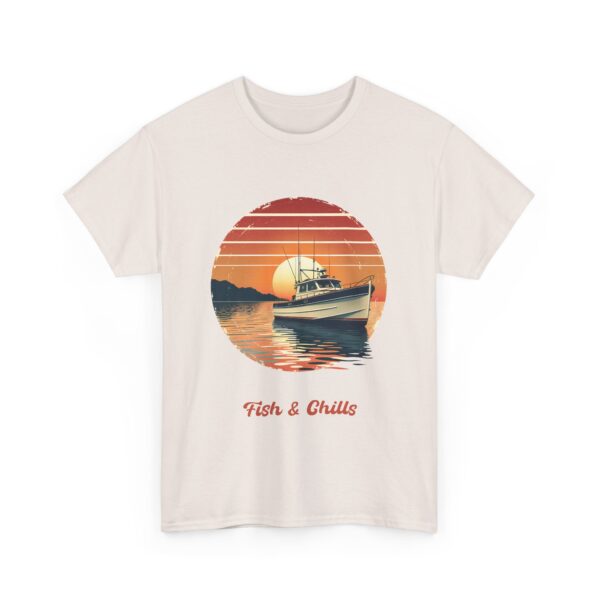 Fish & Chills Retro Fishing Sunset Vintage Distressed Fisherman Boat Outdoors Angler Unisex Heavy Cotton Tee - Image 5