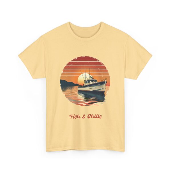 Fish & Chills Retro Fishing Sunset Vintage Distressed Fisherman Boat Outdoors Angler Unisex Heavy Cotton Tee - Image 6