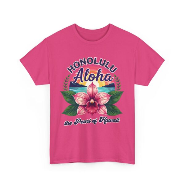 Honolulu Aloha Retro Vintage Hawaii Sunset Tropical Orchid Flower Unisex Heavy Cotton Tee - Image 9
