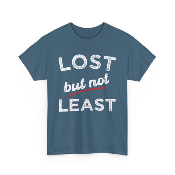 Lost But Not Least Retro Distressed Pun Funny Geeky Wordplay Unisex Heavy Cotton Tee - Image 3