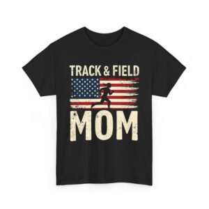 Track & Field Mom Distressed American Flag Runner Athlete Support Unisex Heavy Cotton Tee