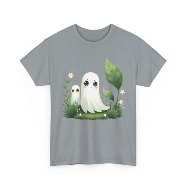 Eerie Cute Shy Anime Ghost with Flowers Aesthetic Kawaii Design Unisex Heavy Cotton Tee - Image 10