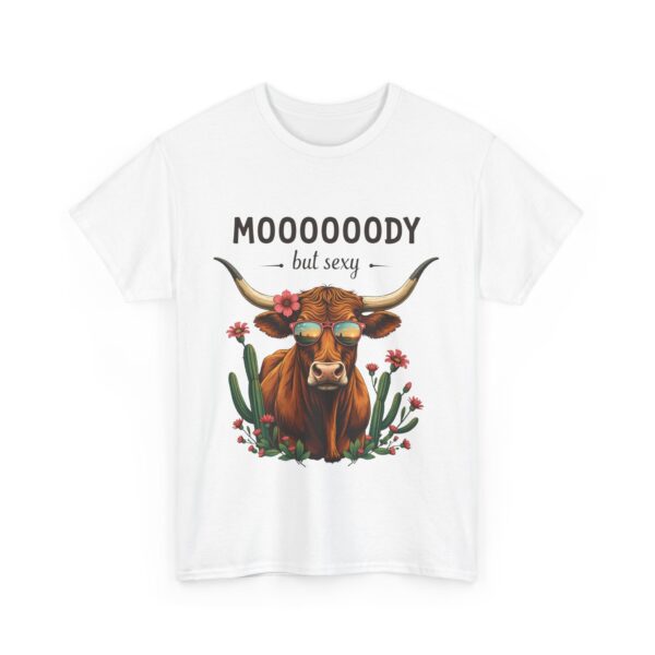 Moody But Sexy Longhorn Cow Funny Texas Sunset Cactus Design Unisex Heavy Cotton Tee - Image 4
