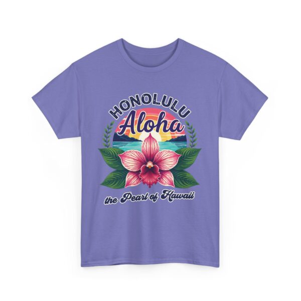 Honolulu Aloha Retro Vintage Hawaii Sunset Tropical Orchid Flower Unisex Heavy Cotton Tee - Image 7