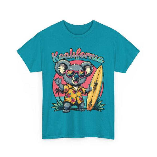 Koalifornia Surf Shaka Funny Californian Koala with Surfboard Palms Sunset Unisex Heavy Cotton Tee - Image 3