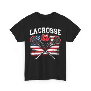 Lacrosse American Flag Distressed Design Sport Fan Unisex Heavy Cotton Tee
