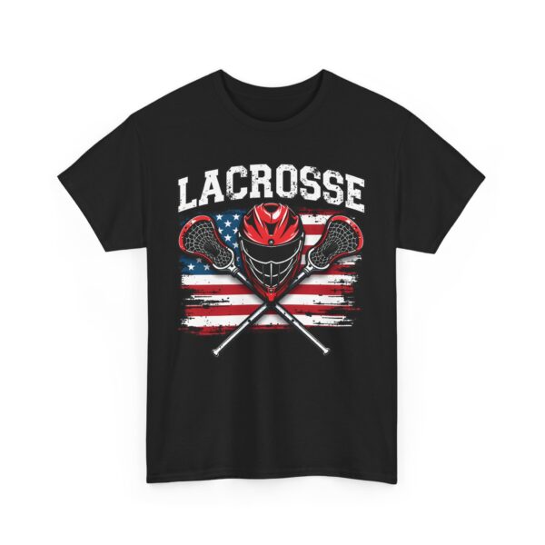 Lacrosse American Flag Distressed Design Sport Fan Unisex Heavy Cotton Tee