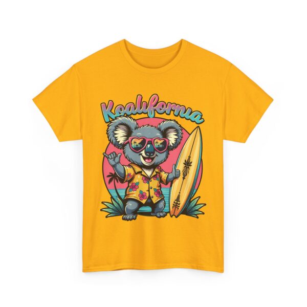 Koalifornia Surf Shaka Funny Californian Koala with Surfboard Palms Sunset Unisex Heavy Cotton Tee - Image 2
