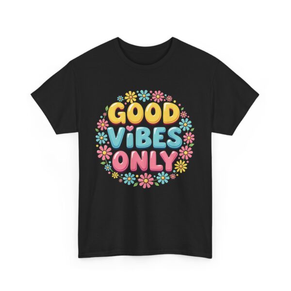 Good Vibes Only 70s Psychedelic Floral Retro Groovy Aesthetic Unisex Heavy Cotton Tee - Image 3