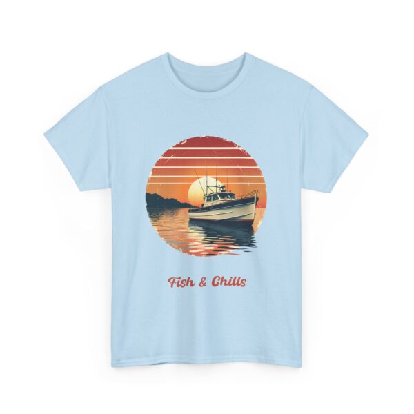 Fish & Chills Retro Fishing Sunset Vintage Distressed Fisherman Boat Outdoors Angler Unisex Heavy Cotton Tee - Image 8