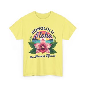 Honolulu Aloha Retro Vintage Hawaii Sunset Tropical Orchid Flower Unisex Heavy Cotton Tee