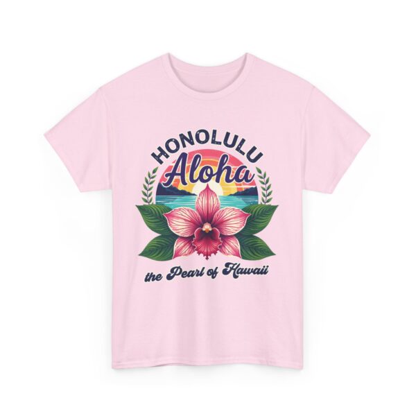 Honolulu Aloha Retro Vintage Hawaii Sunset Tropical Orchid Flower Unisex Heavy Cotton Tee - Image 8