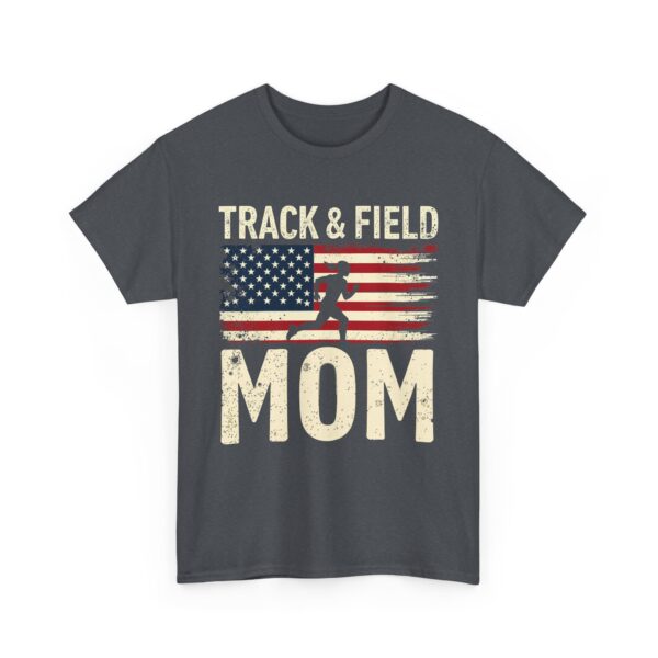 Track & Field Mom Distressed American Flag Runner Athlete Support Unisex Heavy Cotton Tee - Image 2
