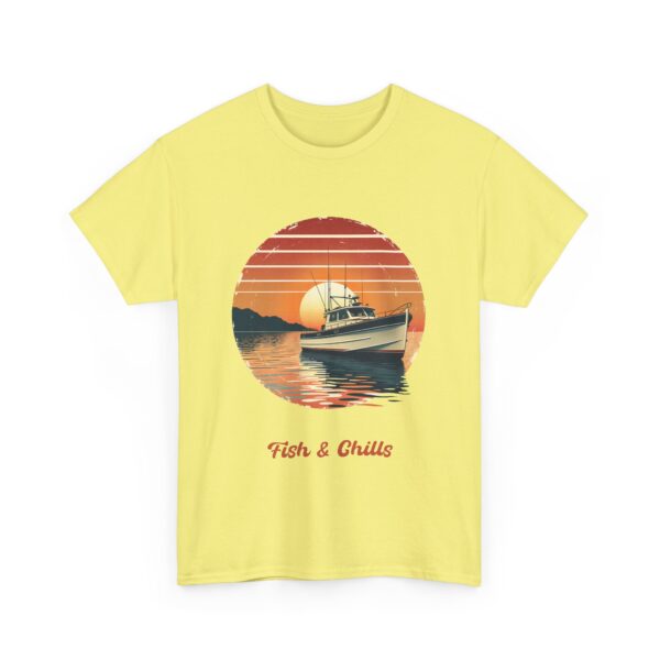 Fish & Chills Retro Fishing Sunset Vintage Distressed Fisherman Boat Outdoors Angler Unisex Heavy Cotton Tee - Image 7