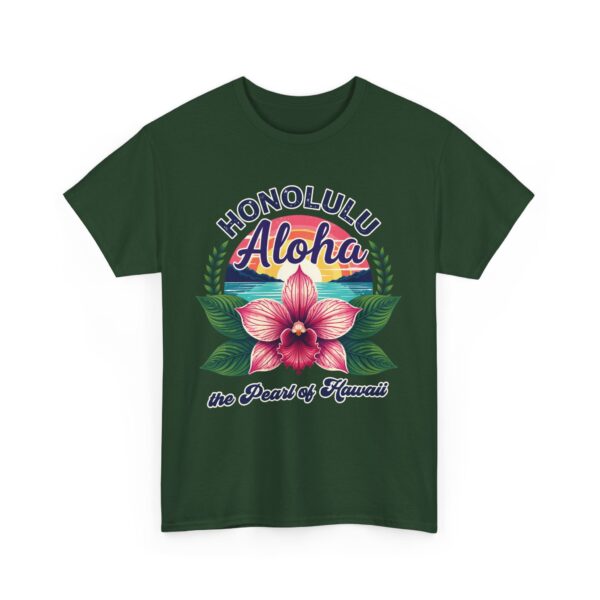 Honolulu Aloha Retro Vintage Hawaii Sunset Tropical Orchid Flower Unisex Heavy Cotton Tee - Image 6
