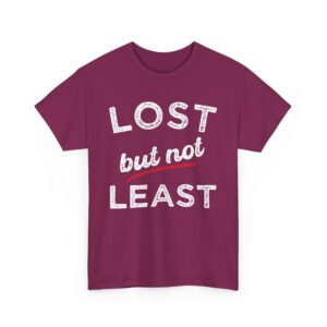 Lost But Not Least Retro Distressed Pun Funny Geeky Wordplay Unisex Heavy Cotton Tee