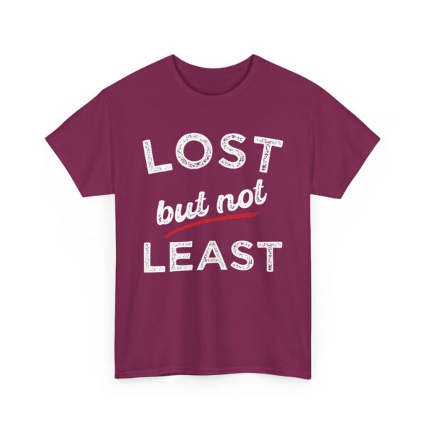 Lost But Not Least Retro Distressed Pun Funny Geeky Wordplay Unisex Heavy Cotton Tee