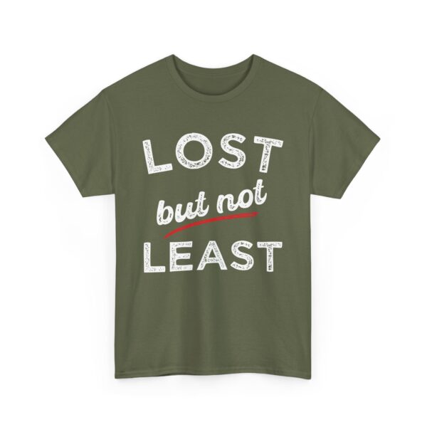 Lost But Not Least Retro Distressed Pun Funny Geeky Wordplay Unisex Heavy Cotton Tee - Image 5