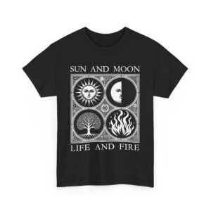 Sun and Moon Tree of Life and Fire Medieval Tarot Esoteric Symbolic Design Unisex Heavy Cotton Tee