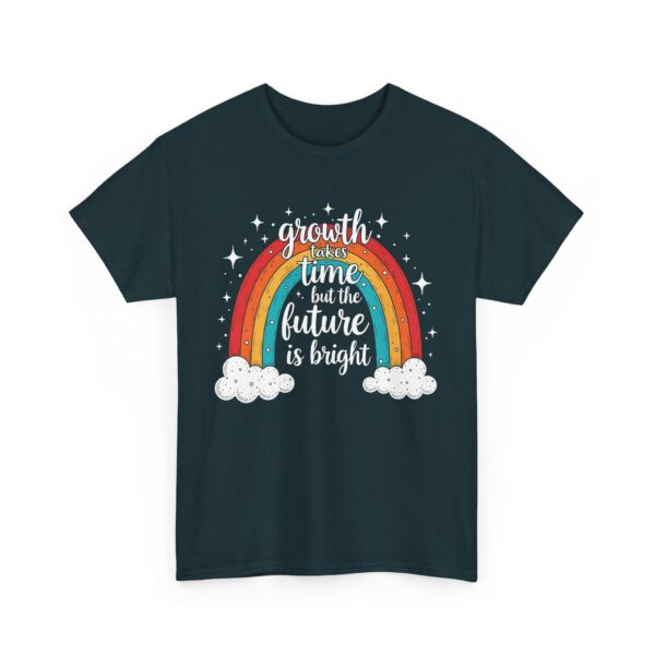 Growth Takes Time but the Future Is Bright Motivational Rainbow Calligraphy Design Unisex Heavy Cotton Tee - Image 3