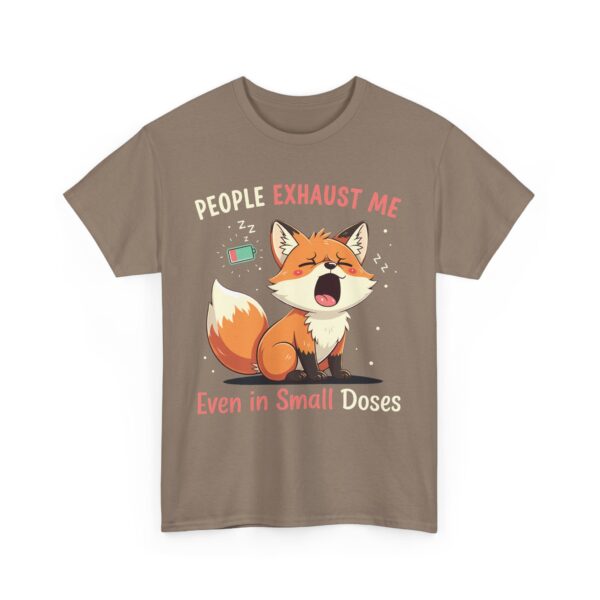 People Exhaust Me Even in Small Doses Funny Introvert Fox Cartoon Design Unisex Heavy Cotton Tee - Image 3