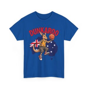 Dunkaroo Funny Kangaroo Basketball Player Australian Pride Flag Sports Humor Unisex Heavy Cotton Tee