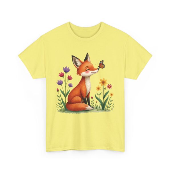Tiny Spring Friends Whimsical Fox Butterfly Floral Nature Cute Woodland Art Design Unisex Heavy Cotton Tee - Image 6
